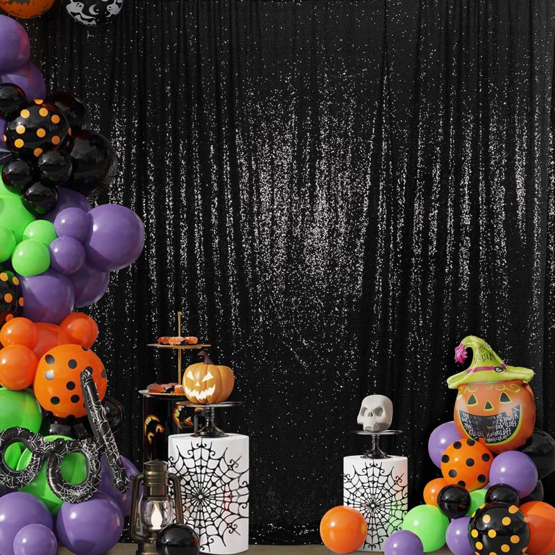 SquarePie Sequin Backdrop 5FT x 7FT Black Background Sparkly Curtain for Halloween Wedding Party - Image 2